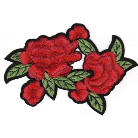 Ecusson Thermocollant Fleurs Roses Rouges 14 x 19 cm