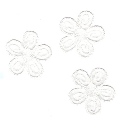 Ecusson Thermocollant 3 Petites Fleurs Coloris Blanc 4 x 4 cm