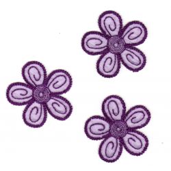 Ecusson Thermocollant 3 Petites Fleurs Coloris Violet 4 x 4 cm