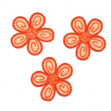 Ecusson Thermocollant 3 Petites Fleurs Coloris Orange 4 x 4 cm