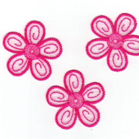 Ecusson Thermocollant 3 Petites Fleurs Coloris Fuschia 4 x 4 cm