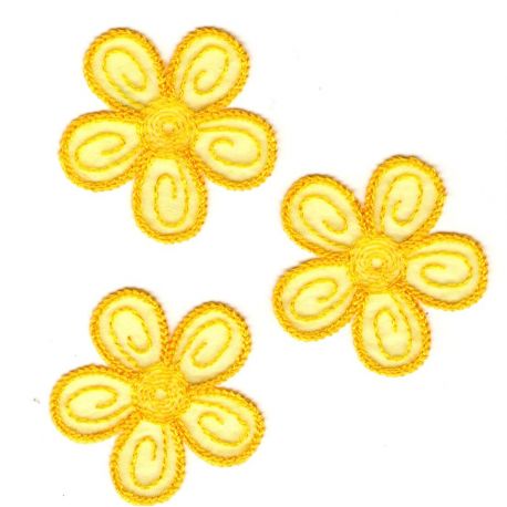 Ecusson Thermocollant 3 Petites Fleurs Coloris Jaune 4 x 4 cm