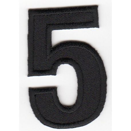 Ecusson Thermocollant Chiffre Numéro 5 Coloris Noir 3 x 5 cm