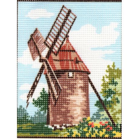 Kit Canevas Moulin en Provence F 14 x 18 cm Pénélope Blanc Petits Trous