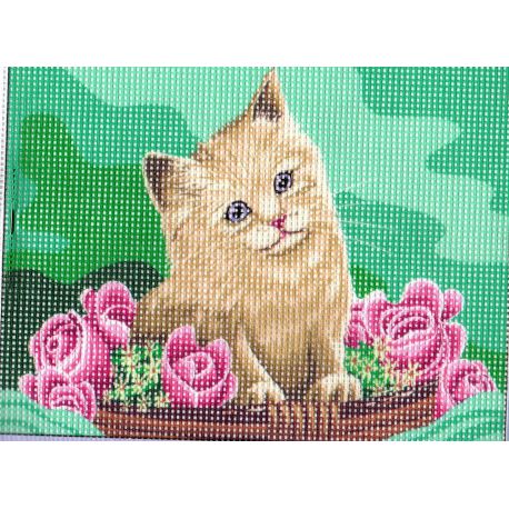 Kit Canevas Le Chat aux Roses 15 x 20 cm