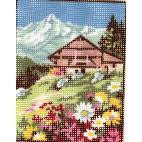 Kit Canevas Chalet Fleuri D 14 x 18 cm Pénélope Blanc Petits Trous