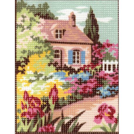 Kit Canevas Cottage Fleuri A 14 x 18 cm Pénélope Blanc Petits Trous