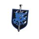 Ecusson Thermocollant Blason Dragon Epée Coloris Bleu Roi 3,50 x 6 cm 
