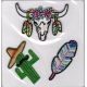 Lot de 3 Ecussons Thermocollants Indien Taureau Cactus Plume