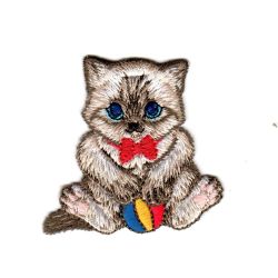 Ecusson Thermocollant Chat Chaton Balle 5 x 5,50 cm