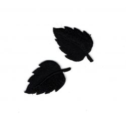 Patch Ecusson Thermocollant 2 x Petite Feuille Plume Coloris Noir 2 x 3 cm