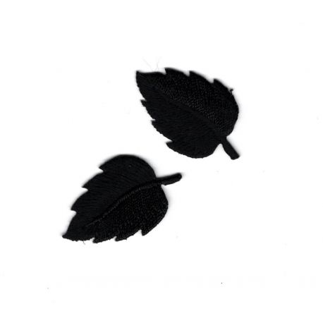 Patch Ecusson Thermocollant 2 x Petite Feuille Plume Coloris Noir 2 x 3 cm