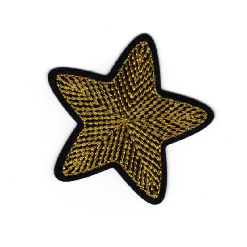 Patch Ecusson Thermocollant Etoile Broderie Fil Or 5 x 5 cm