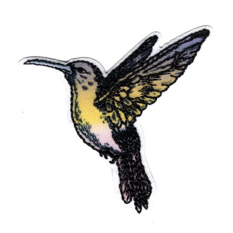 Patch Ecusson Thermocollant Colibri Oiseau Mouche Vintage Paillettes 6 x 6 cm