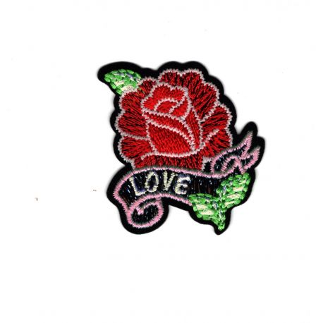 Patch Ecusson Thermocollant Fluo Rose Fleur Love 4 x 4 cm