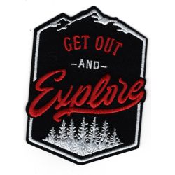 Patch Ecusson Thermocollant Get Out Explorer forest Montagne Coloris Noir 7 x 10 cm