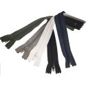 5 Fermetures Eclair Fine Polyester Spirale 20 cm Coloris Noir Blanc Marine Kaki Gris Pochette Coussin Jupe