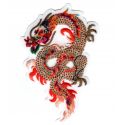 Patch Ecusson Thermocollant Dragon de feu chinois coloris beige orange 5 x 8 cm