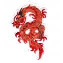Patch Ecusson Thermocollant Dragon de feu chinois coloris rouge orange 5 x 8 cm