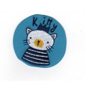 Patch Ecusson Thermocollant Chat Kitty rond bleu 5 x 5 cm
