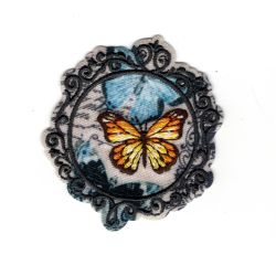 Patch Ecusson Thermocollant Médaillon vintage papillon 5 x 5 cm