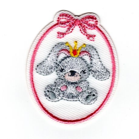 Patch Ecusson Thermocollant Médaille bébé lapin princesse 4,50 x 5,50 cm
