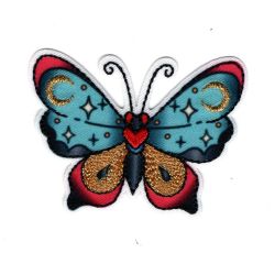 Patch Ecusson Thermocollant Papillon dorures façon tatoo 4,50 x 6 cm