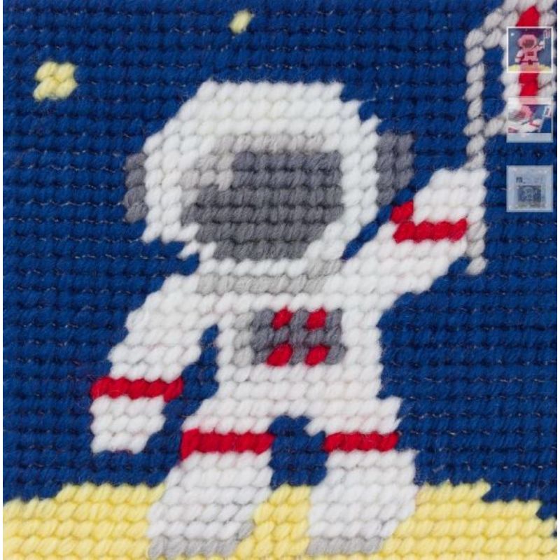 Kit Canevas complet Astronaute sur la lune 15 x 15 canevas pour enfant avec  tout le nécessaire
