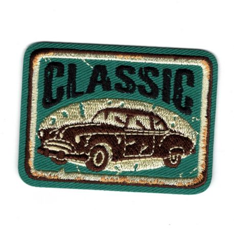 Patch Ecusson Thermocollant voiture classic fond vertvintage 4 X 6 cm