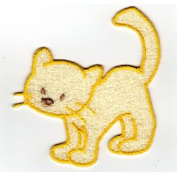 Patch Ecusson Thermocollant Chat éponge coloris jaune 6 x 6 cm