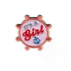 Patch Ecusson Thermocollant badge it's a girl ancre marine 4 x 4 cm