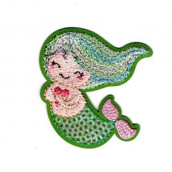 Patch Ecusson Thermocollant Petite sirène sequins coloris vert 5 x 5 cm