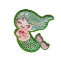 Patch Ecusson Thermocollant Petite sirène sequins coloris vert 5 x 5 cm