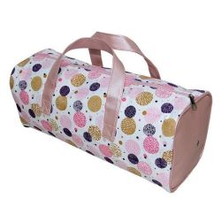 Sac à tricot 20 x 43 cm tissu et simili cuir rose et blanc