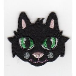 Patch Ecusson Thermocollant Tête de chat coloris noir 3 x 3,50 cm