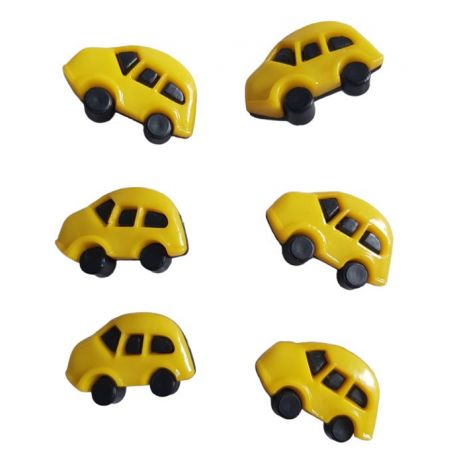 6 x bouton plastique voiture coloris jaune 2,50 x 1,50 cm