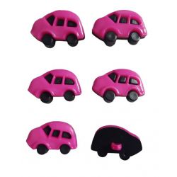 6 x bouton plastique voiture coloris rose 2,50 x 1,50 cm