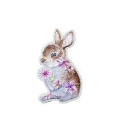 Patch Ecusson Thermocollant Lapin avec fleurs 3,50 x 5,50 cm