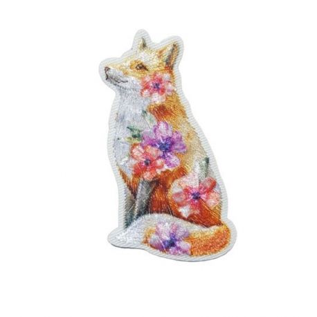 Patch Ecusson Thermocollant Renard avec fleurs 3 x 6 cm