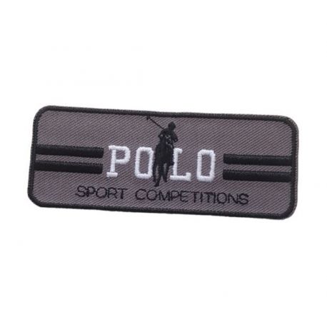 Patch Ecusson Thermocollant Polo Sport Noir fond gris 7 x 2,50 cm