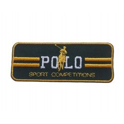 Patch Ecusson Thermocollant Polo Sport Kaki fond jaune 7 x 2,50 cm
