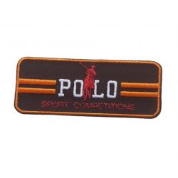 Patch Ecusson Thermocollant Polo Sport Orange fond marron 7 x 2,50 cm