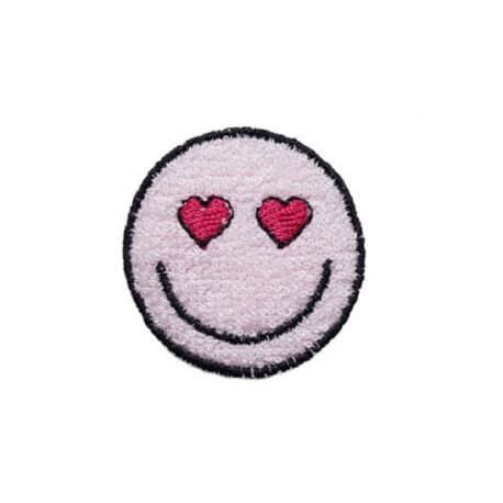 Patch Ecusson Thermocollant Smile rose avec coeur 3 x 3 cm