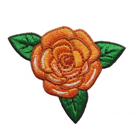 Patch Ecusson Thermocollant Fleur Rose coloris orange 4 x 5 cm