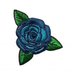 Patch Ecusson Thermocollant Fleur Rose coloris bleu 4 x 5 cm