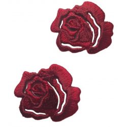 Patch Ecusson Thermocollant 2 x petite rose ajourée coloris rouge 3 x 3 cm