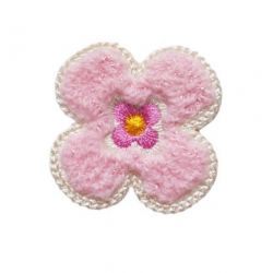 Patch Ecusson Thermocollant Fleur avec bouclettes coloris rose clair 3,50 x 3,50 cm