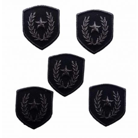 Patch Ecusson Thermocollant 5 x Blason Etoile Lauriers Coloris Noir 3,50 x 4 cm