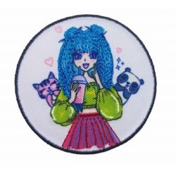 Patch Ecusson Thermocollant Manga jeune fille cheveux bleus 5,50 x 5,50 cm