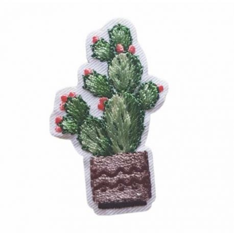 Patch Ecusson Thermocollant Cactus Fleurs roses 3 x 5 cm